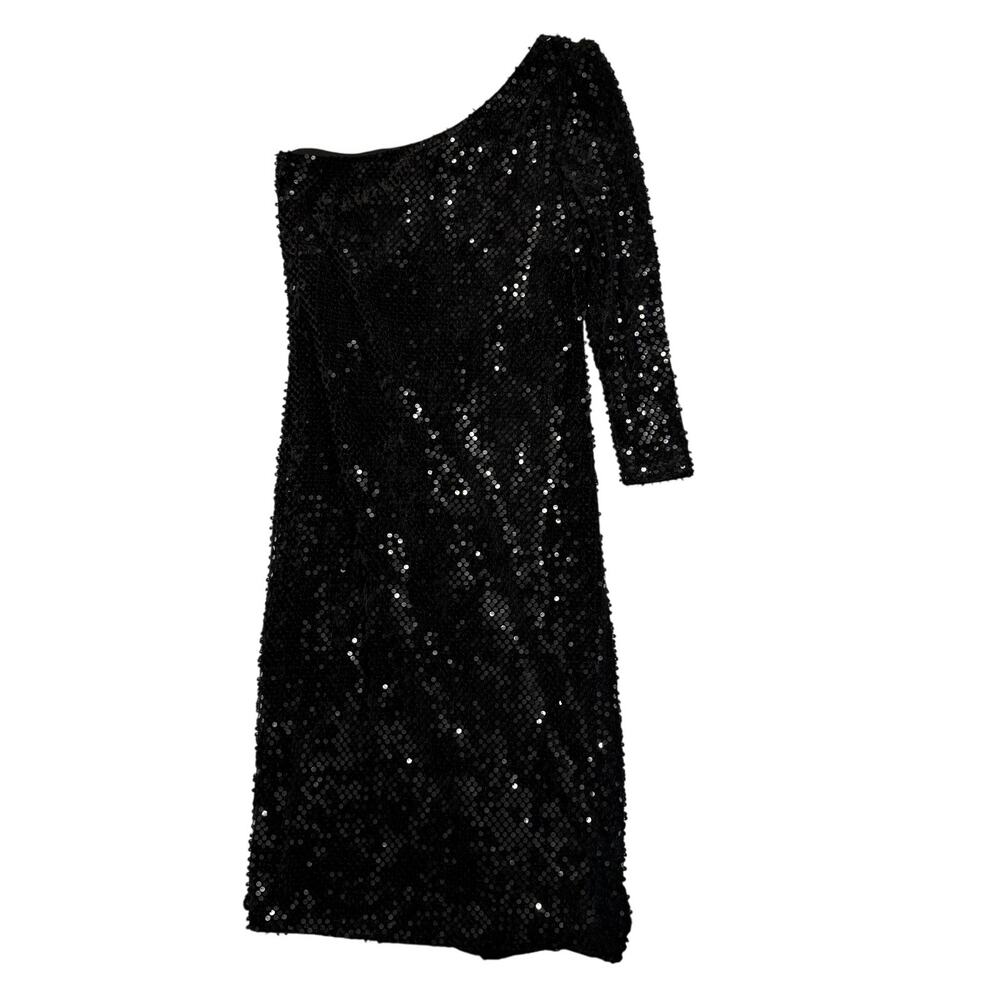Topshop Black Sequin One Shoulder Dress US 14 NWT Cocktail Party Mini - Picture 3 of 12
